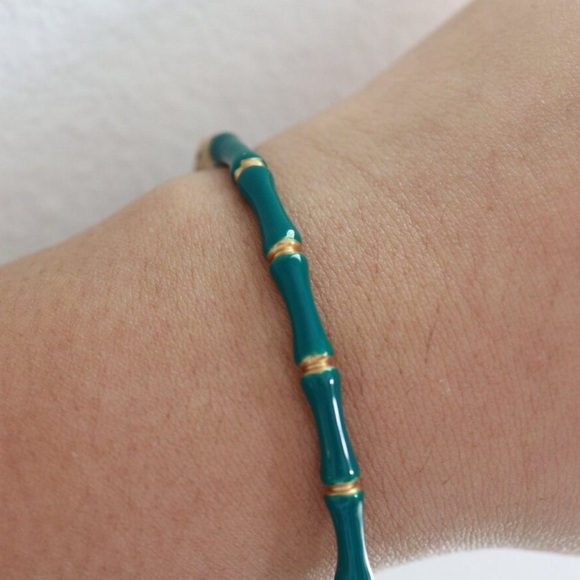 17cm Green and Gold Bamboo Style Bangle Bracelet Stainless Steel High Quality - Picture 3 of 3
